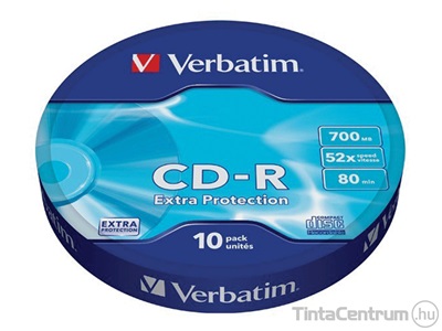 CD-R lemez, 700MB, 52x, zsugor csomagolás, VERBATIM "DataLife" 10db/csomag