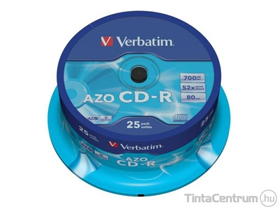 CD-R lemez, AZO, 700MB, 52x, hengeren, VERBATIM "DataLife Plus" 25db/csomag