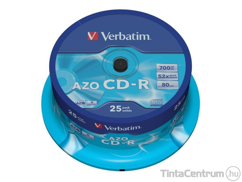 CD-R lemez, AZO, 700MB, 52x, hengeren, VERBATIM "DataLife Plus" 25db/csomag