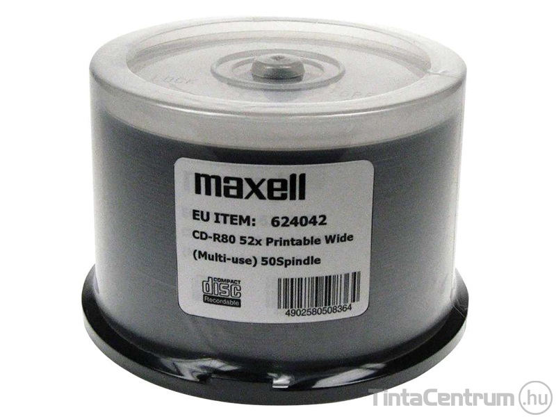 CD-R lemez, nyomtatható, 700MB, 52x, hengeren, MAXELL "SHRINK" 50db/csomag