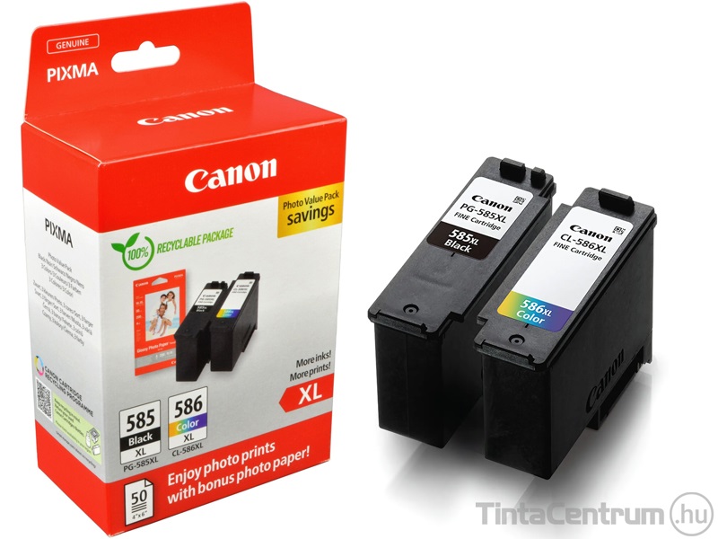 Canon 585XL+586XL (PG-585XL + CL-586XL) fekete és színes eredeti tintapatron csomag + fotópapír