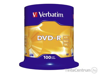 DVD-R lemez, AZO, 4,7GB, 16x, hengeren, VERBATIM 100db/csomag