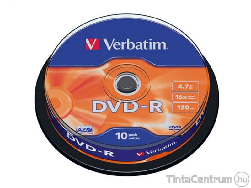 DVD-R lemez, AZO, 4,7GB, 16x, hengeren, VERBATIM 10db/csomag