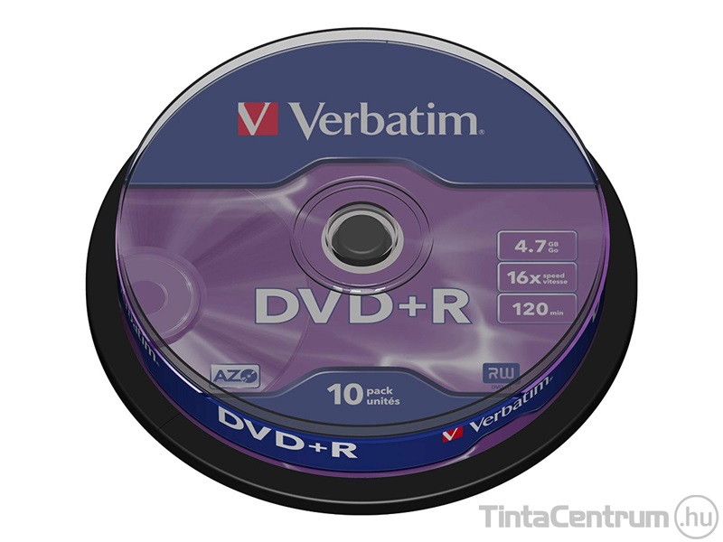 DVD+R lemez, AZO, 4,7GB, 16x, hengeren, VERBATIM 10db/csomag