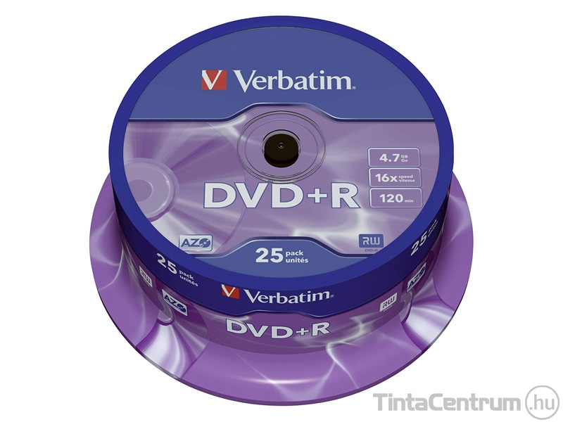 DVD+R lemez, AZO, 4,7GB, 16x, hengeren, VERBATIM 25db/csomag