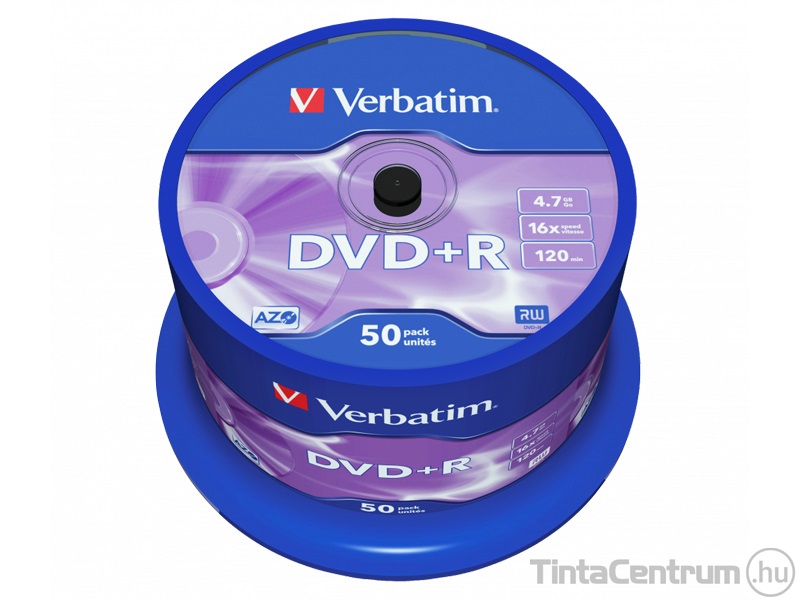 DVD+R lemez, AZO, 4,7GB, 16x, hengeren, VERBATIM 50db/csomag