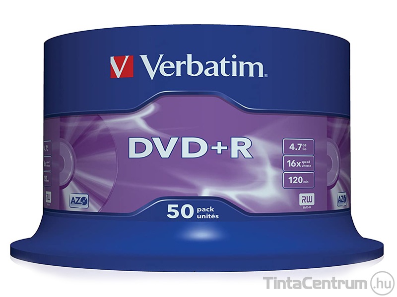 DVD+R lemez, AZO, 4,7GB, 16x, hengeren, VERBATIM 50db/csomag