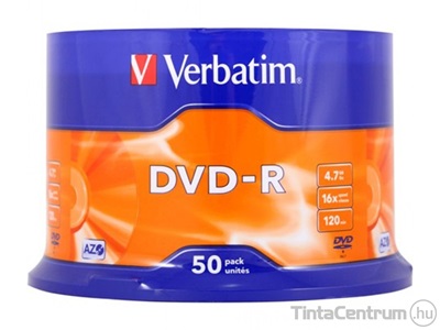 DVD-R lemez, AZO, 4,7GB, 16x, hengeren, VERBATIM 50db/csomag