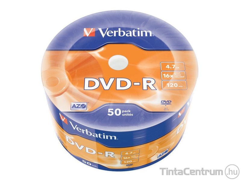 DVD-R lemez, 4,7GB, 16x, zsugor csomagolás, VERBATIM 50db/csomag