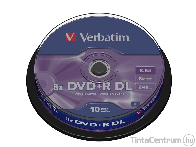 DVD+R lemez, kétrétegű, 8,5GB, 8x, hengeren, VERBATIM "Double Layer" 10db/csomag