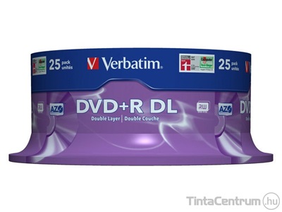 DVD+R lemez, kétrétegű, nyomtatható, 8,5GB, 8x, hengeren, VERBATIM "Double Layer" 25db/csomag