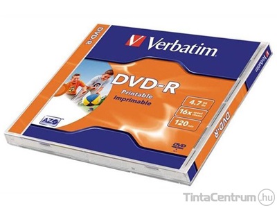 DVD-R lemez, nyomtatható, 4,7GB, 16x, normál tok, VERBATIM