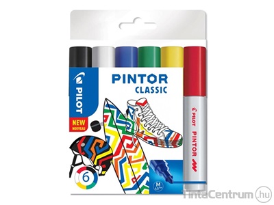 Dekormarker készlet, kúpos, 1,4mm, PILOT "Pintor M", 6 különböző klasszikus szín