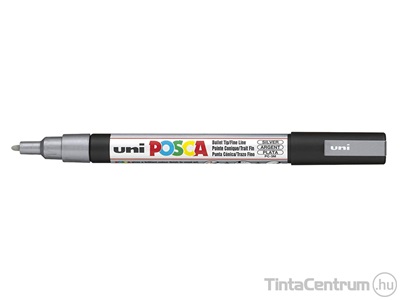 Dekormarker, kúpos, 0,9-1,3mm, UNI "Posca PC-3M", ezüst