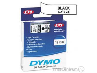 Dymo D1 45013 (12mm x 7m, fekete-fehér) eredeti szalag kazetta