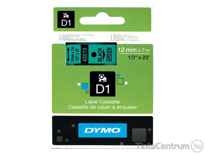 Dymo D1 45019 (12mm x 7m, fekete-zöld) eredeti szalag kazetta