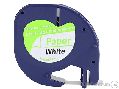 Dymo LetraTAG 59421 (12mm x 4m, fehér) papír utángyártott szalag kazetta