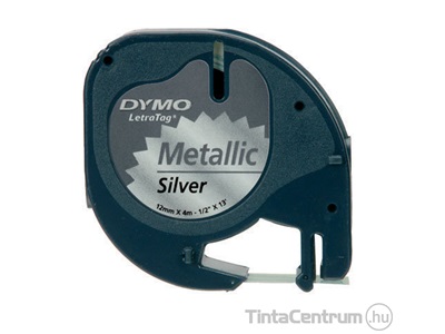 Dymo LetraTAG 59429 (12mm x 4m, ezüst) műanyag eredeti szalag kazetta