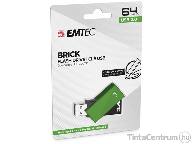 EMTEC pendrive, 64GB, USB 2.0, "C350 Brick", zöld