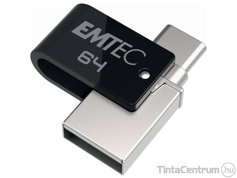 EMTEC pendrive, 64GB, USB 3.2 + USB-C, "T260C Dual" fekete