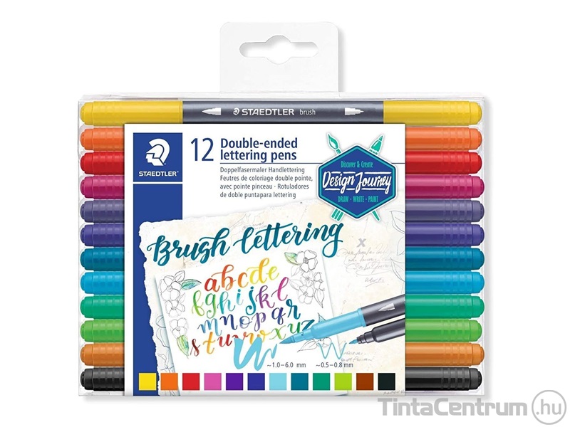 Ecsetirón készlet, 0,5-0,8/1,0-6,0mm, kétvégű, STAEDTLER "Brush letter Duo", 12 különböző szín