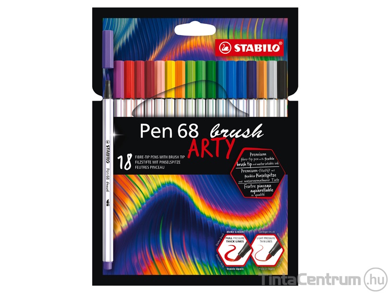 Ecsetirón készlet, STABILO "Pen 68 brush ARTY", 18 különböző szín