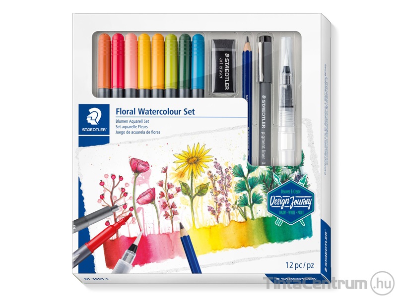 Ecsetirón készlet, kétvégű, STAEDTLER "Design Journey Floral", 8 különböző szín + 4 kiegészítő