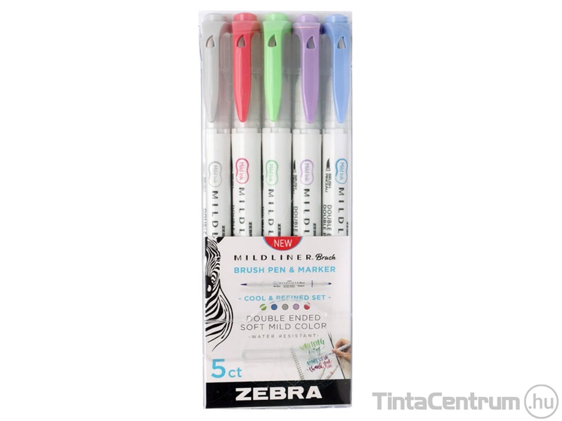 Ecsetirón készlet, kétvégű, ZEBRA "Mildliner Cool & Refined", 5 különböző szín