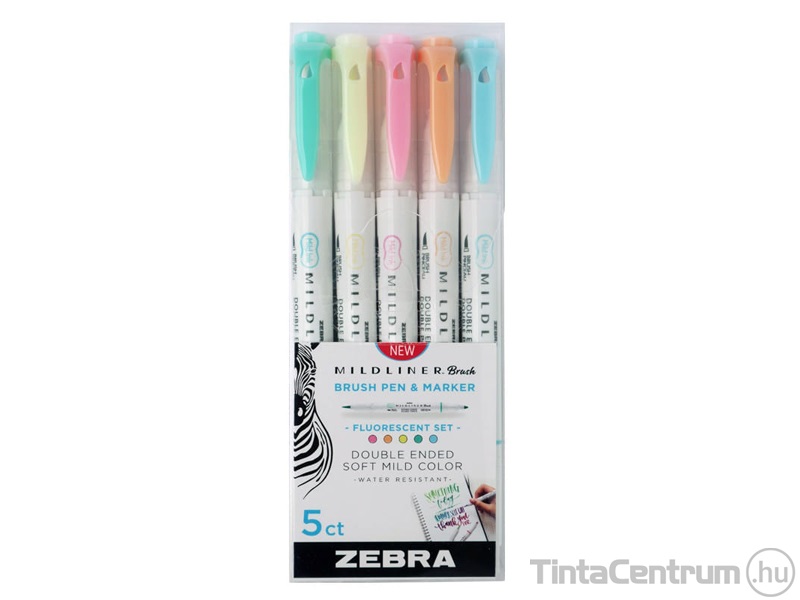 Ecsetirón készlet, kétvégű, ZEBRA "Mildliner Fluorescent", 5 különböző szín