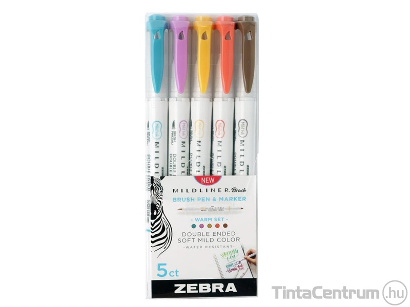 Ecsetirón készlet, kétvégű, ZEBRA "Mildliner Warm", 5 különböző szín