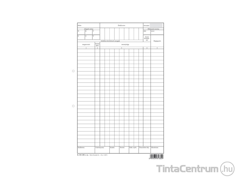 Élelmezési anyag biztosítási bizonylat I. szabadlap, A4, álló, B.318-205