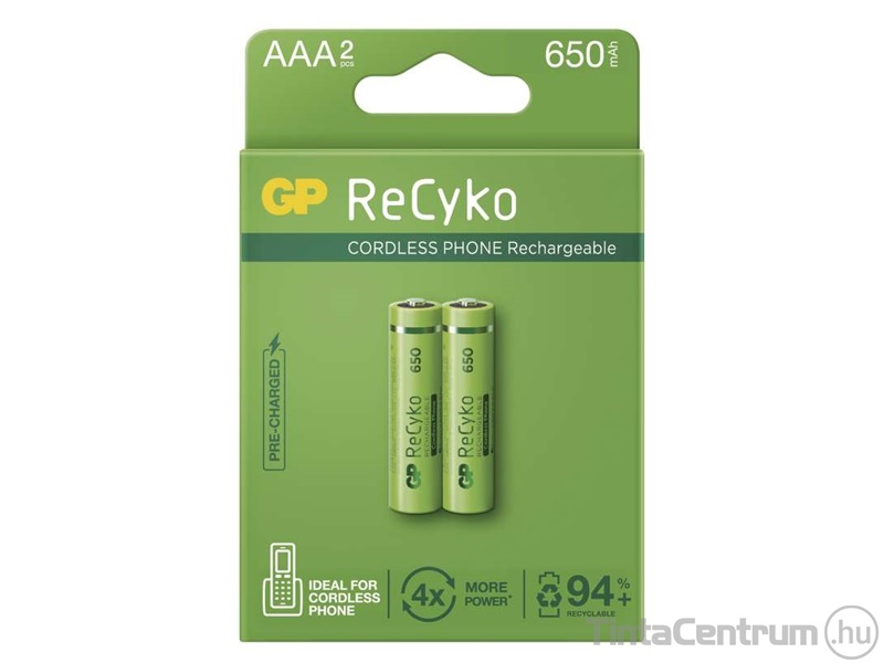Elem, AAA mikro, 650mAh, tölthető, GP "ReCyko" 2db/csomag