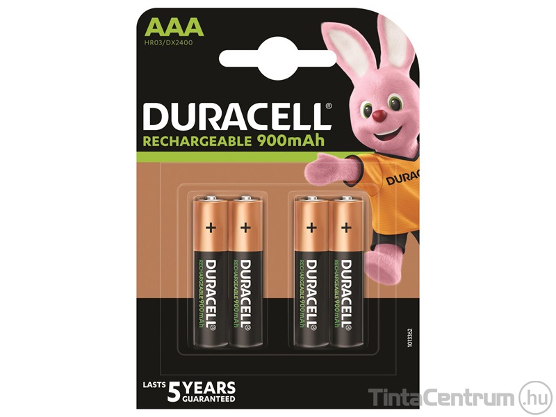 Elem, AAA mikro, 900mAh, tölthető, előtöltött, DURACELL "StayCharged" 4db/csomag