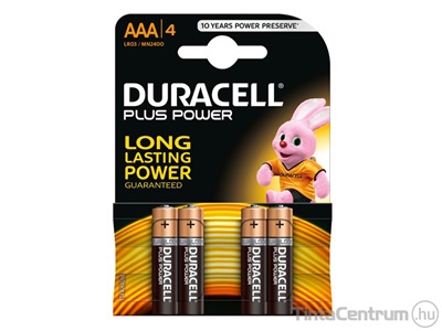 Elem, AAA mikro, DURACELL "Plus Power" 4db/csomag