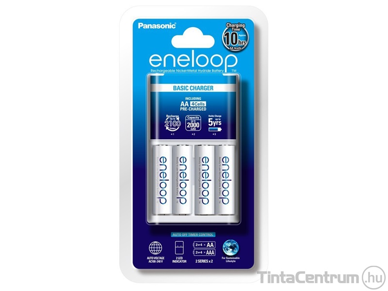 Elemtöltő és elem, AA, PANASONIC "Eneloop" + 4db 1900mAh AA