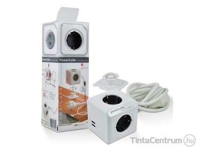 Elosztó, 4 aljzat, 2 USB csatlakozó, rögzítővel, 3m kábelhossz, ALLOCACOC "PowerCube Extended USB DE", fehér