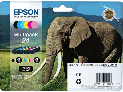 Epson 24 (T2428) (BK,C,M,Y,LC,LM) eredeti 6db-os patron csomag