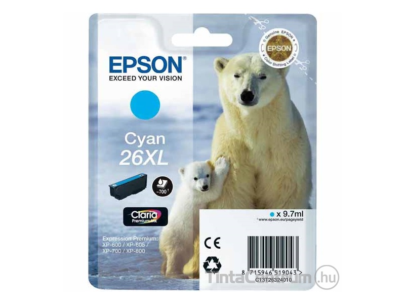 Epson 26XL (T2632) ciánkék eredeti tintapatron