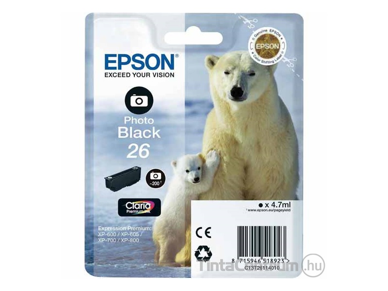 Epson 26 (T2611) fotó fekete eredeti tintapatron