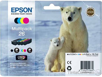 Epson 26 (T2616) (BK,C,M,Y) eredeti 4db-os patron csomag