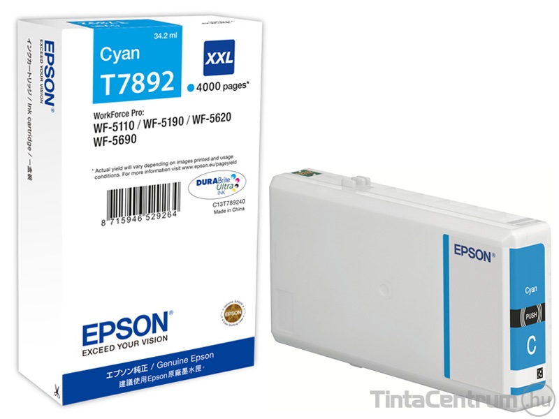 Epson T7892 XXL [4000 oldal] ciánkék eredeti tintapatron