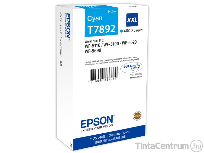 Epson T7892 XXL [4000 oldal] ciánkék eredeti tintapatron