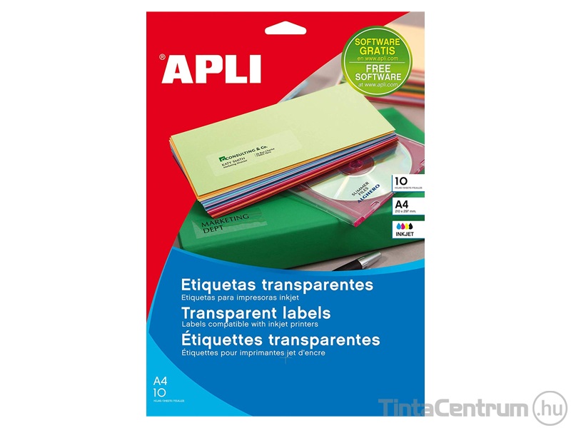 Etikett, tintasugaras, 99,1x38,1mm, kerekített, poliészter, átlátszó, 2 pályás, 14címke/lap, APLI 10lap/csomag