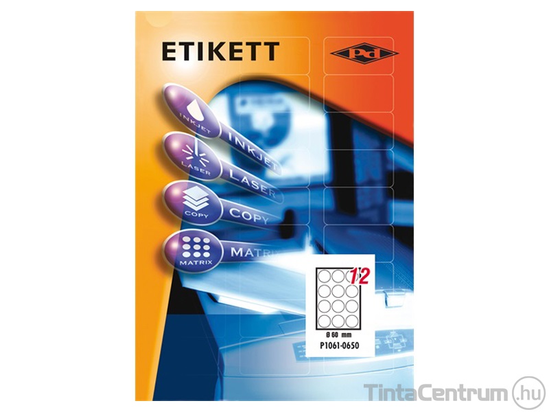 Etikett, univerzális, 60mm, kör, 12címke/lap, PD 100lap/csomag