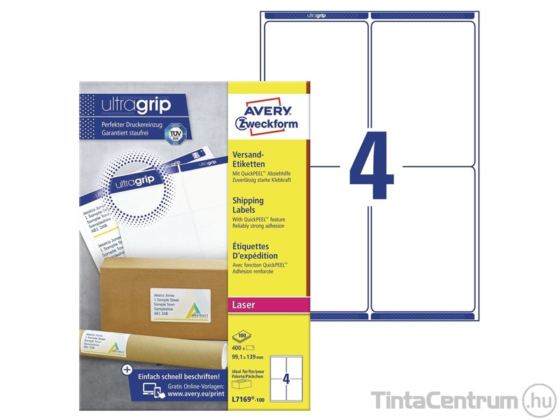 Etikett, univerzális, 99,1x139mm, nagy fedőképességű, fehér, 4címke/lap, AVERY "Zweckform" 100lap/csomag