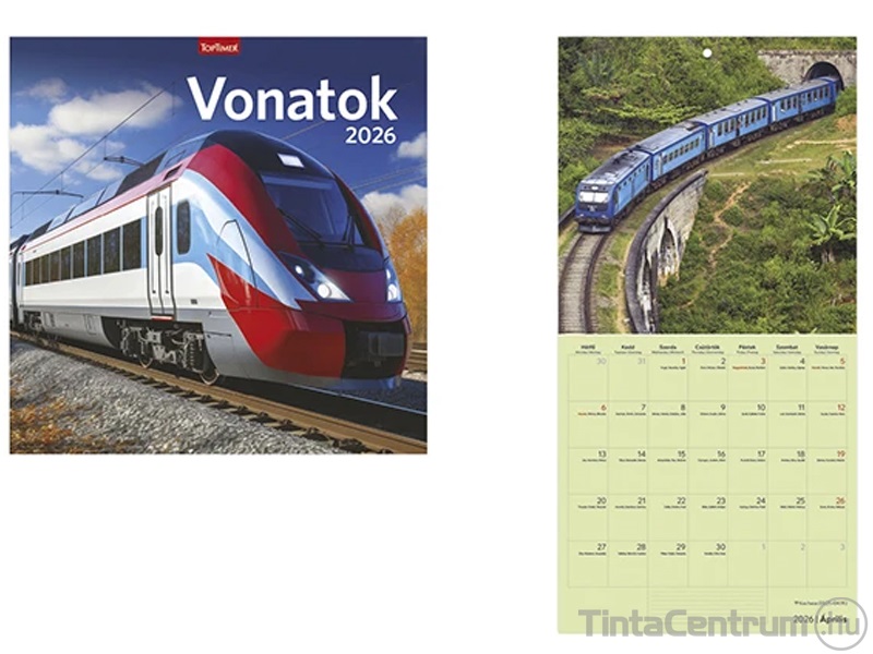 Falinaptár, 290x580mm, TOPTIMER "Vonatok" (2026 évi)