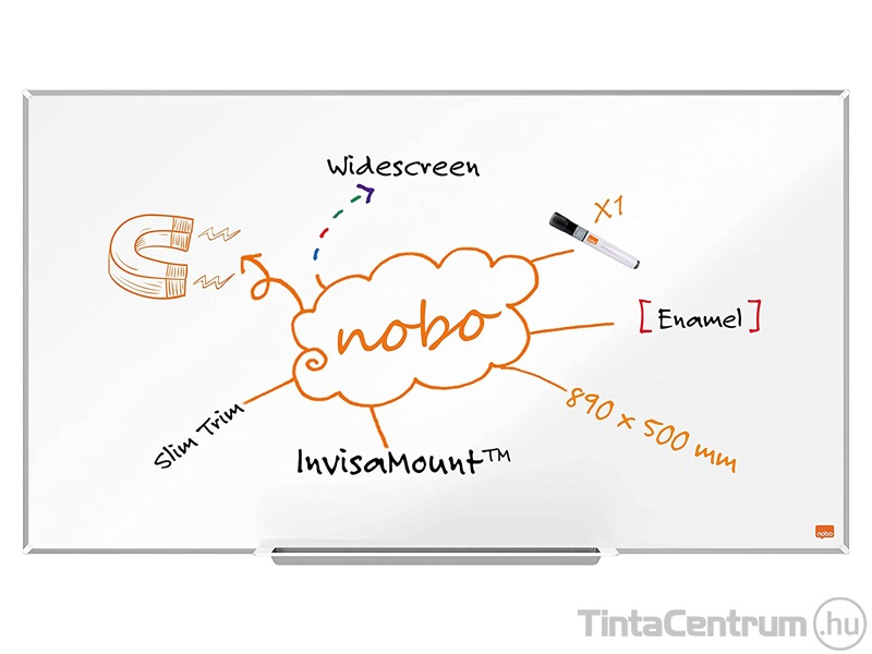 Fehértábla, mágneses, zománcozott, alumínium keretes, széles képarány, 89x50cm, NOBO "Impression Pro"