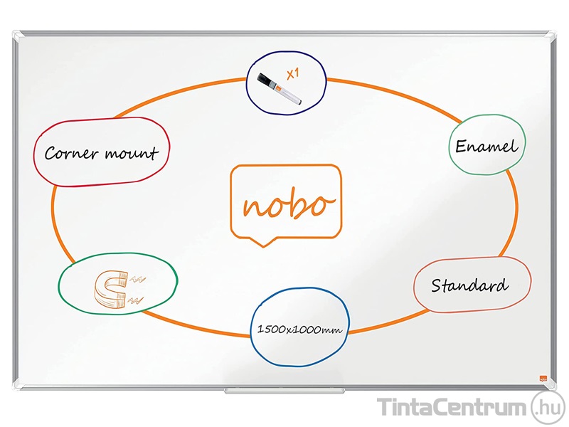 Fehértábla, zománcozott, mágneses, alumínium keret, 150x100cm, NOBO "Premium Plus"