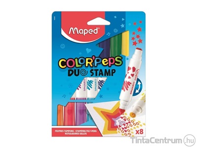 Filctoll és nyomda készlet, 7,5mm, kétvégű, MAPED "Color`Peps Duo Stamp", 8 különböző szín/minta