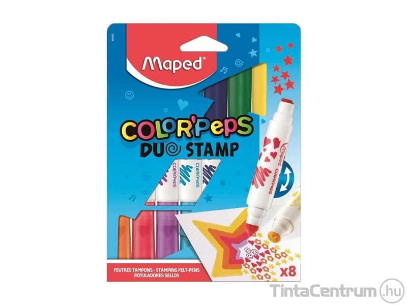 Filctoll és nyomda készlet, 7,5mm, kétvégű, MAPED "Color`Peps Duo Stamp", 8 különböző szín/minta